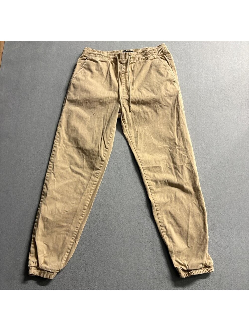 Forever 21 Men Jogger Pants Small Khaki Beige Cotton Blend Drawstring Elastic